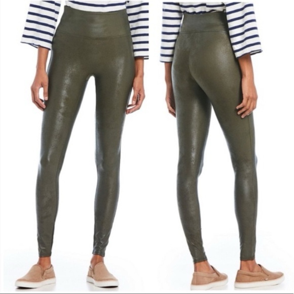 NWT Spanx Faux Leather Leggings Olive Color